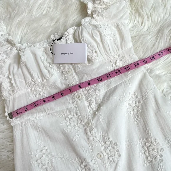 NWT O.P.T. White Ethereal Floral Embroidered Cap Sleeve Mini Dress - Picture 7 of 16